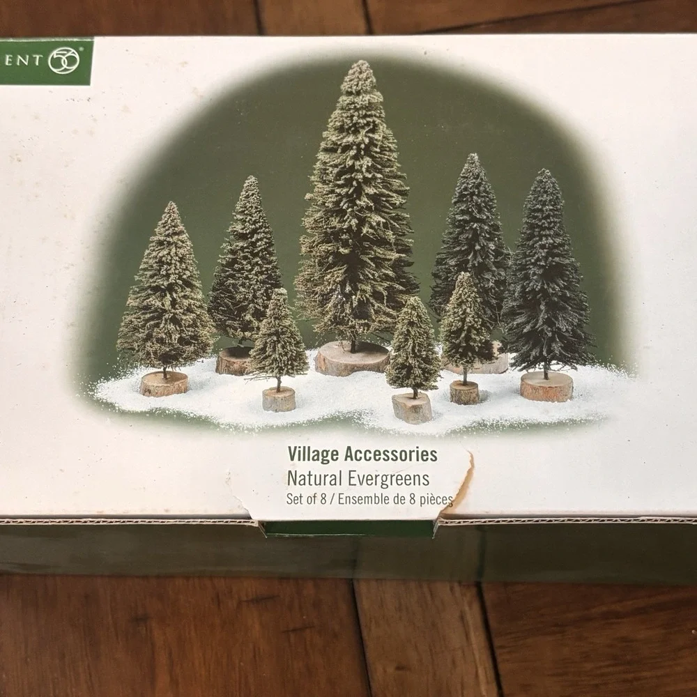 Dept 56 Village Accessories Natural Evergreens Set of 8 Trees 52885 Boxed READ